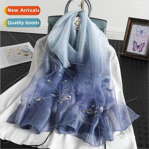 2023 new silk wool embroidery scarf ladies silk wool embroid