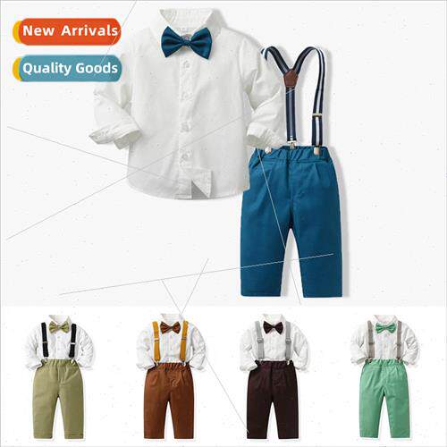 Fall boys dress long-sleeved bow tie cotton shirt childrens