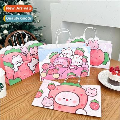 Flower Ink Cute Strawberry Rabbit Paper Bag Shaped Tote Bag