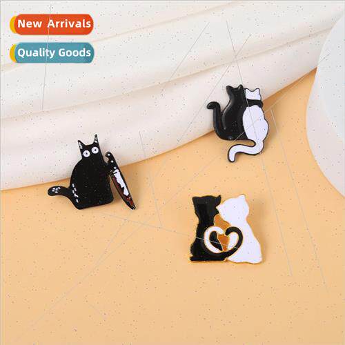 Cute Cat Brooch Holding Knife Black Cat Scary Couple Cuddlin