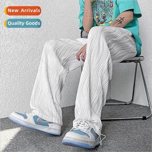 White pants mens loose drapey pleated textured wide-leg pant