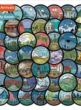 50 United States map stickers United States city features ar