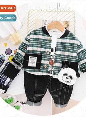 Plaid cardigan boys jacket 2023 spring new childrens suit ca