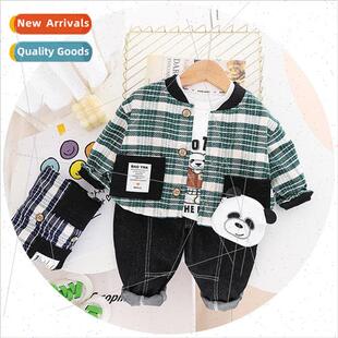 Plaid cardigan boys jacket 2023 spring new childrens suit ca