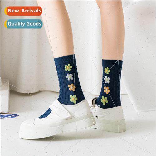 New fashion retro floral pattern women socks vertical stripe