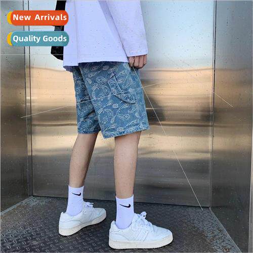 Summer personality ins loose denim shorts men Korean student