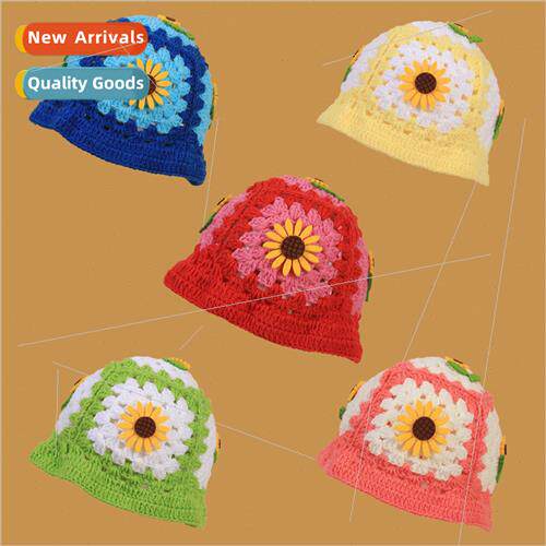 Mori Korean niche crochet flowers yellow fisherman hat autum