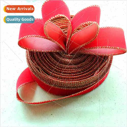 2023 new 2 meters Christmas gold edge velvet decorative ribb