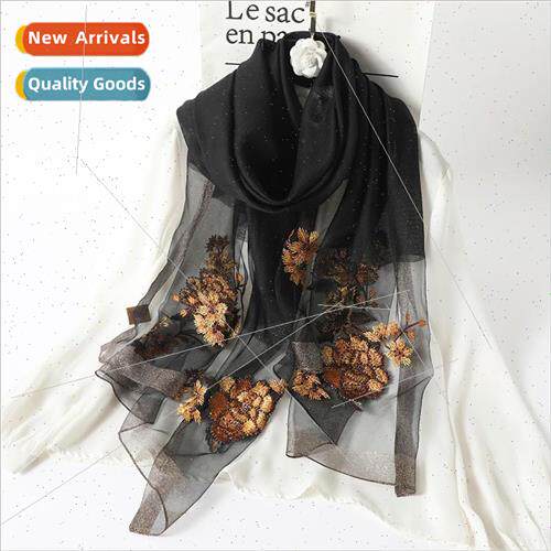 New hand-beaded embroidery silk wool blend scarf elegant ver