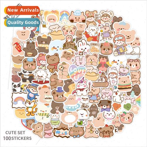100 self-created cartoon cute ins bear girl handbook sticker