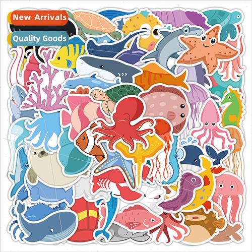 60 pcs of sea creatures cartoon graffiti stickers decorative