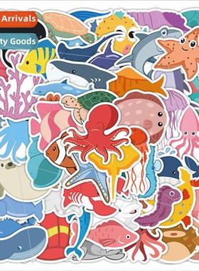 60 pcs of sea creatures cartoon graffiti stickers decorative