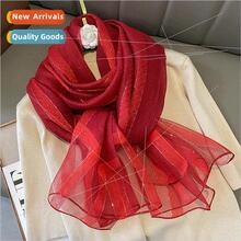 Red silk Korean scarf female hundred with pure color blended