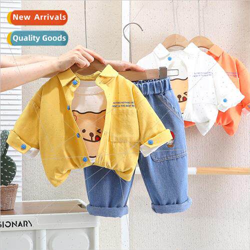Childrens clothing childrens denim three-piece suit 2023 spr