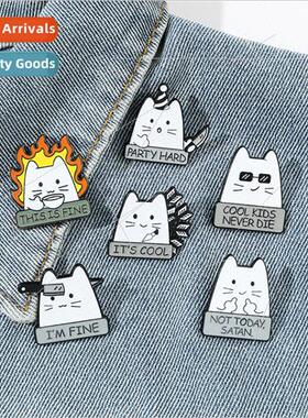 Cartoon quirky white cat metal badge playing handsome with a