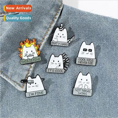 Cartoon quirky white cat metal badge playing handsome with a