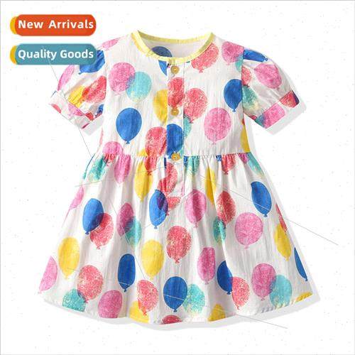 Summer girls dresses new 2023 balloon printing bubble short-图片