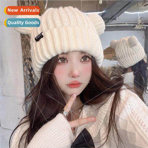 Cat ears knitted cap female autumn and winter warm thickened