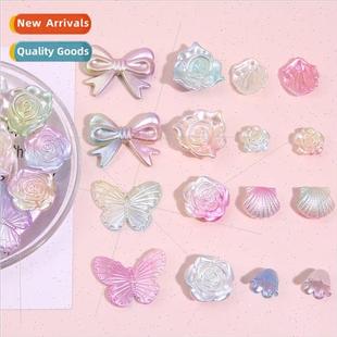 cream gradient rose ABS bead pearl bow pendant imitation