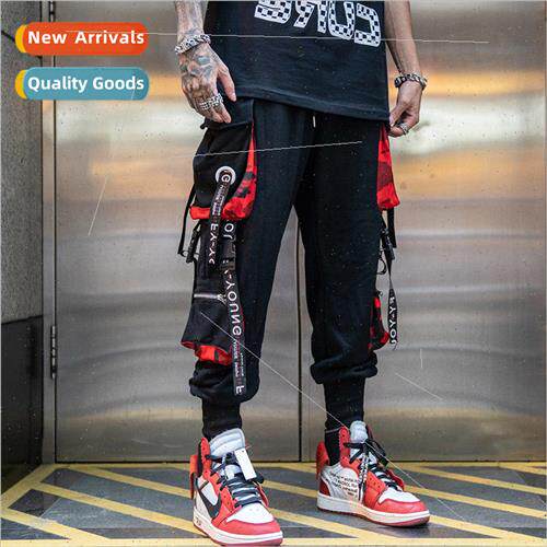 Guochao set hiphop webbing Harun drawstring pants men ins hi