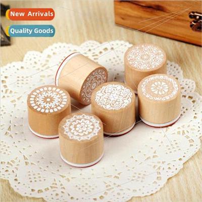 diy creative wooden round vintage floral letter stamp lace s