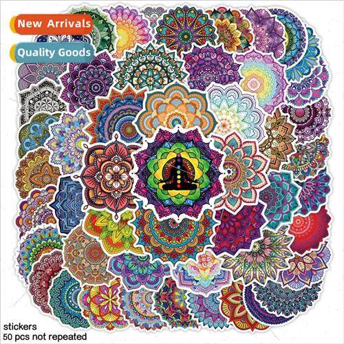 50 pcs of retro mandala flower pattern stickers water cup lu