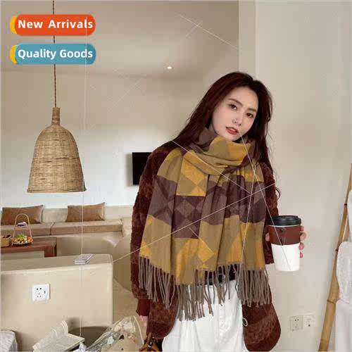 Korean ins new plaid scarf female winter retro hundred搭 war