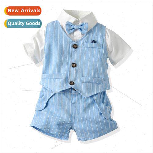 boys woven white short-sleeved shirt vest shorts multi-color