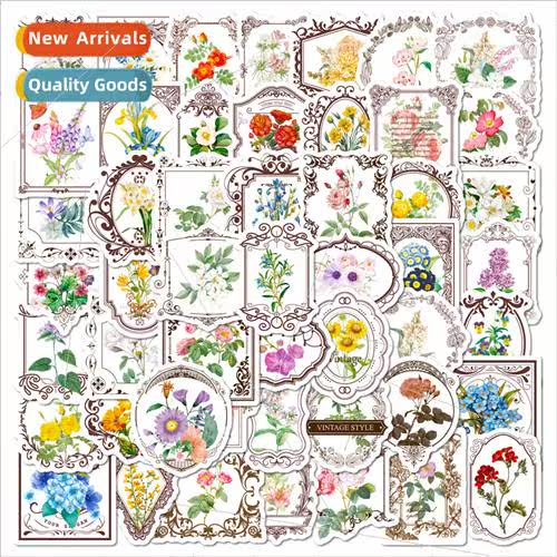 50 pcs of garden handbook stickers new creative retro floral