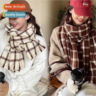and the couple students winter fall scarf plaid Korean