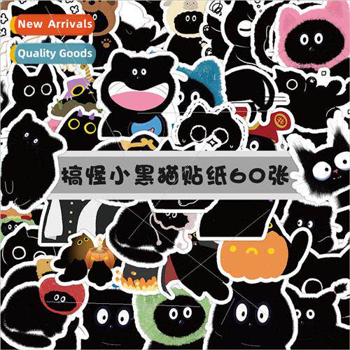 60 Cute Black Cat Stickers Cartoon Black Cat Decoration Cell