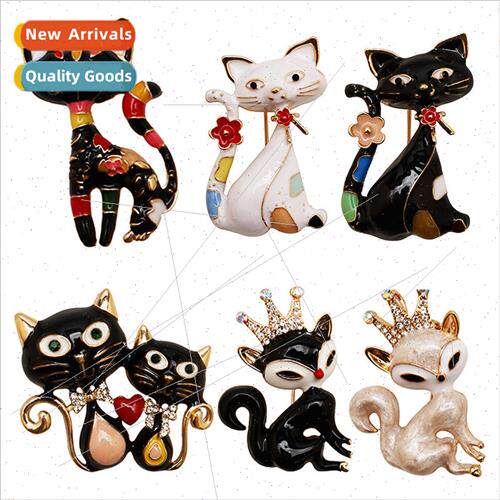 Japanese cute animal brooch colorful drip glaze cat enamel b