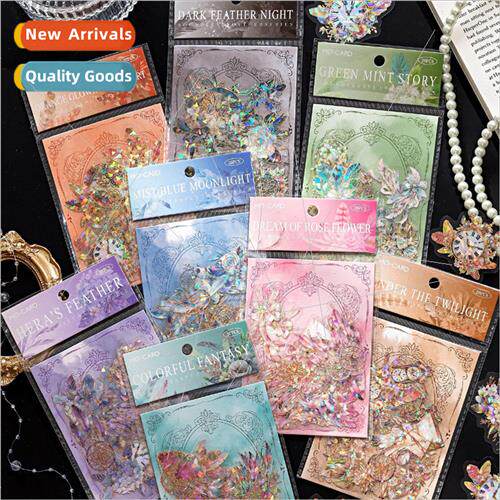 Ice Crystal PET Laser Gold Sticker Pack Boundless Feather Se