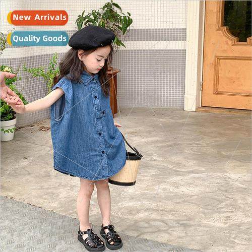 Girls 2023 Summer Sleeveless Shirt Dress Medium Long Casual