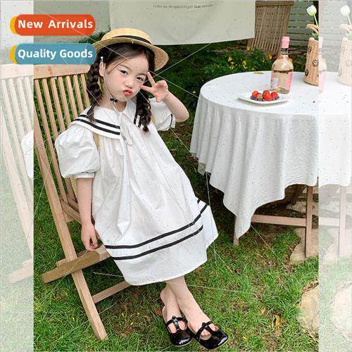 Childrens summer refreshing navy  dresses medium size girls
