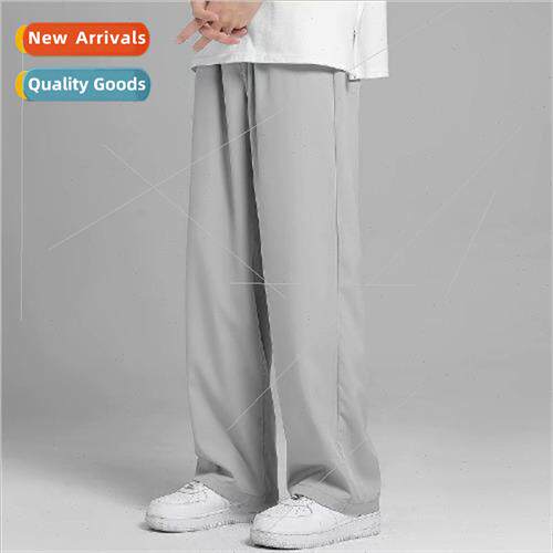 Gray pants mens summer thin section loose straight wide-leg