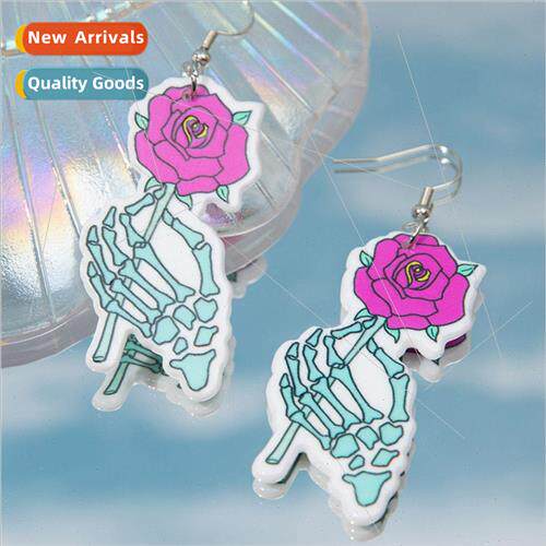 skull hand holding roses personalized nd innovation earrings