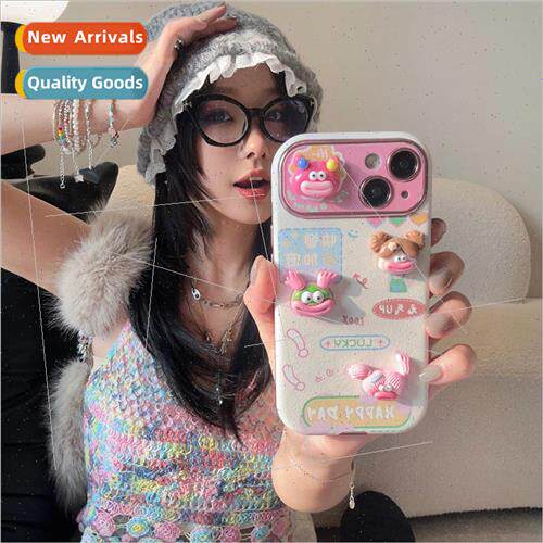 Stereoscopic quirky cartoon girl iPhone 14 leather 15ProMax