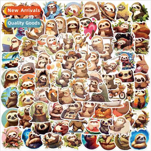 100 cartoon sloth graffiti stickers decorative guitar notebo
