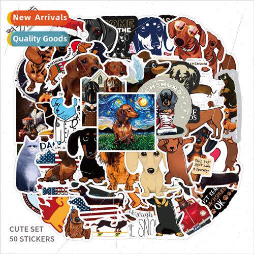 50 cute cartoon dachshund doodle stickers handbook luggage w