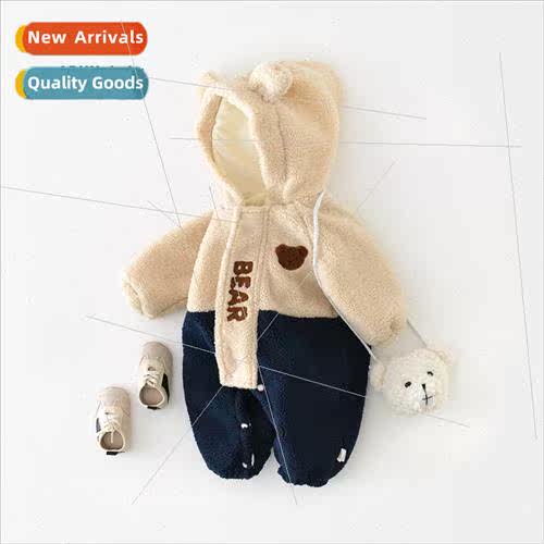 Baby winter outing jumpsuit newborn Korean  of the hooded sw