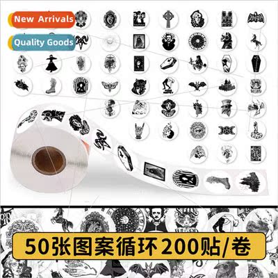 200 Stickers Gothic Wind Roll Stickers Black and White Dark
