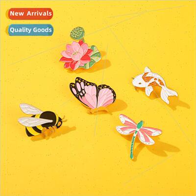 Aesthetic butterfly flowers carp lotus bee metal badge brooc