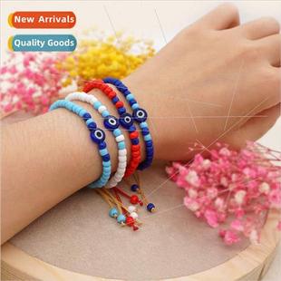 8mm blue beads geometric dom eye bracelet flat Ethnic glaze