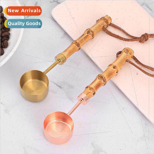 Stainless Steel Bamboo Handle Measuring Spoon Coffee Bean Sp