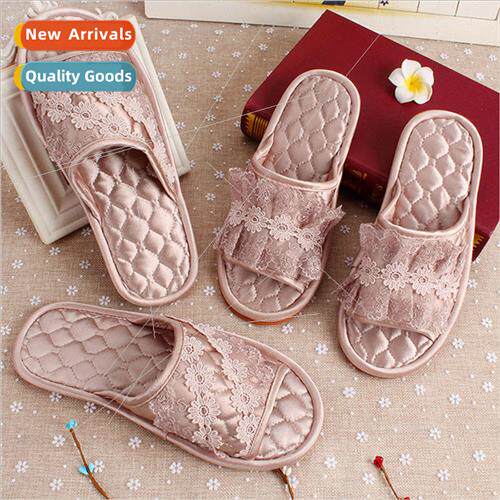 Lace fabric home indoor floor slippers 适用 men and women co
