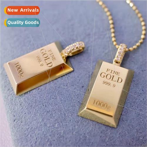 2021 plated 18 look k yellow gold small gold brick pendant p