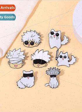 Cartoon anime spell  metal badge Gojo Goh cat bag accessorie