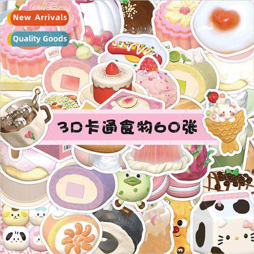 60 cartoon 3D food stickers cute cupcake coffee milk noteboo