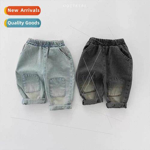 Autumn new Korean ins childrens jeans washed retro straight